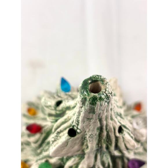 Vintage Ceramic Christmas Tree Green with White Snow Accent 13" Tall READ as is - Picture 9 of 14